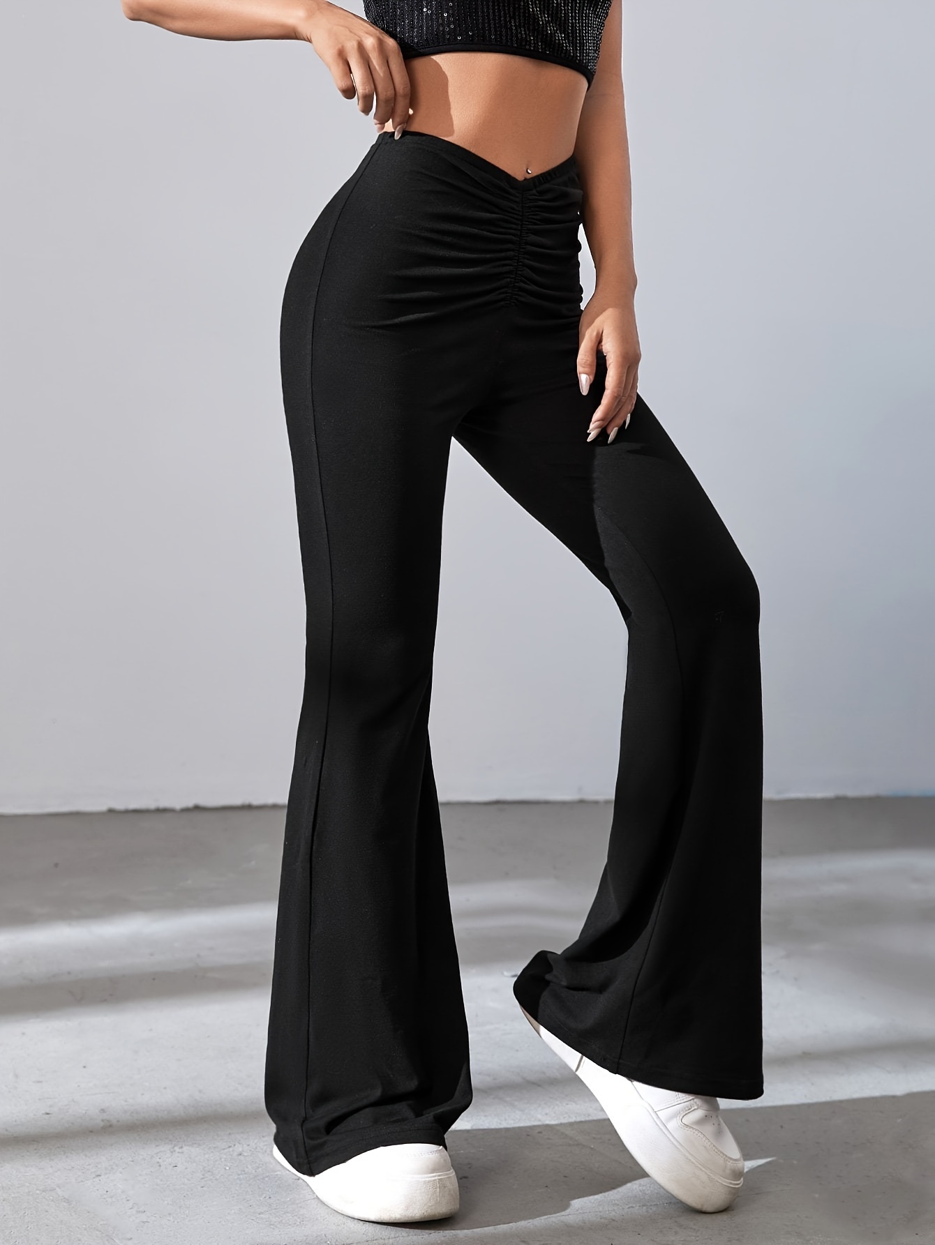 Ruched Flare Leg Trousers  Flare leg pants, Pants for women