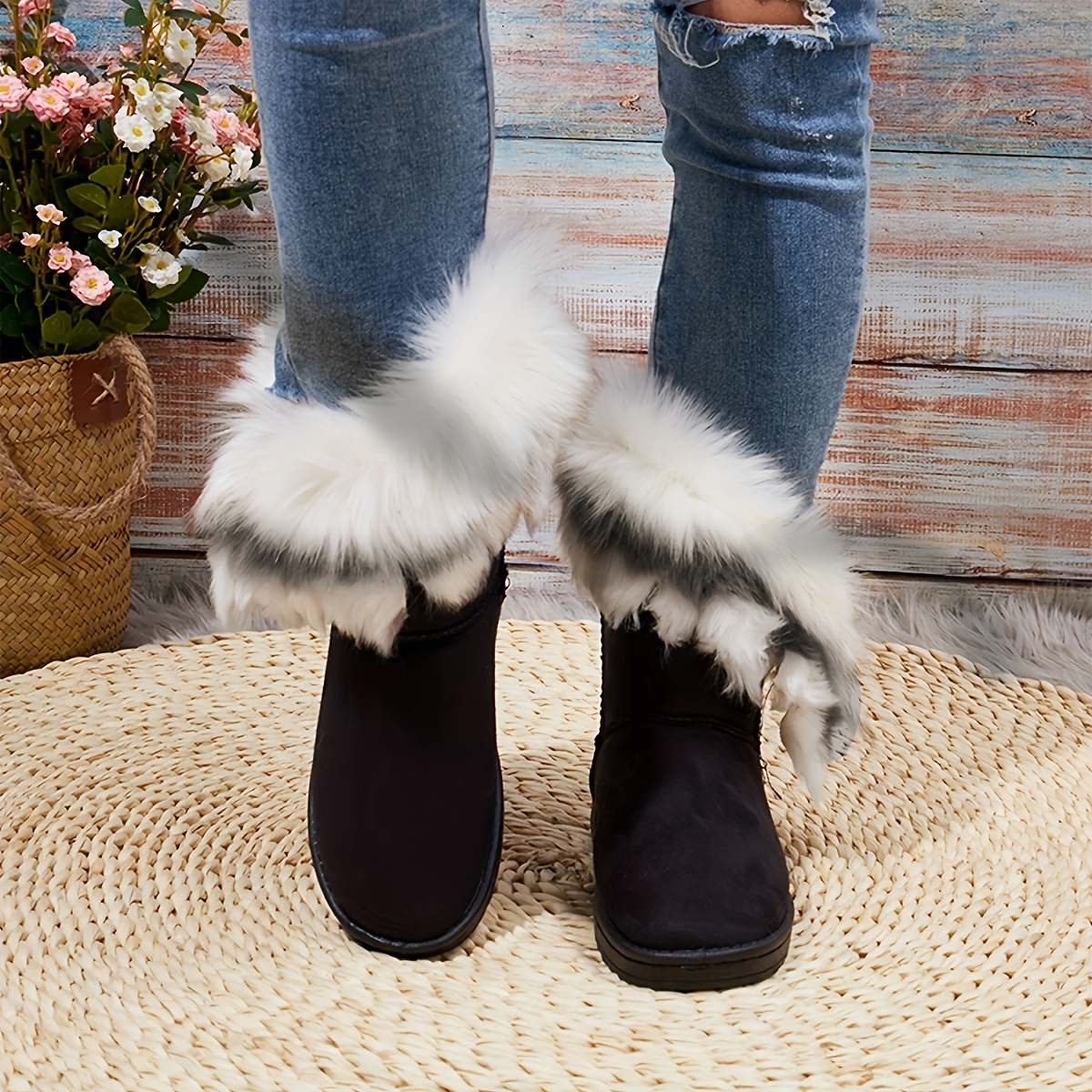 vrouwen s warme sneeuwlaarzen mode nepbont slip on laarzen