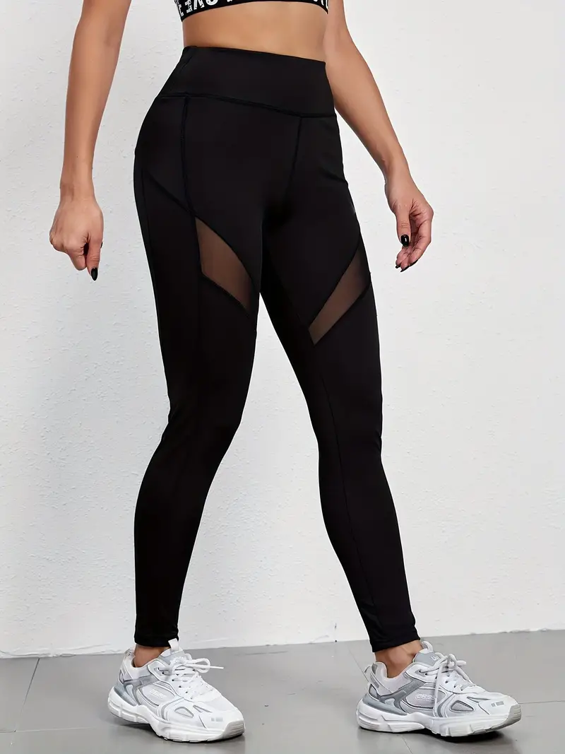 Women's Activewear: Black Mesh Stitching Yoga Cropped Pants - Temu