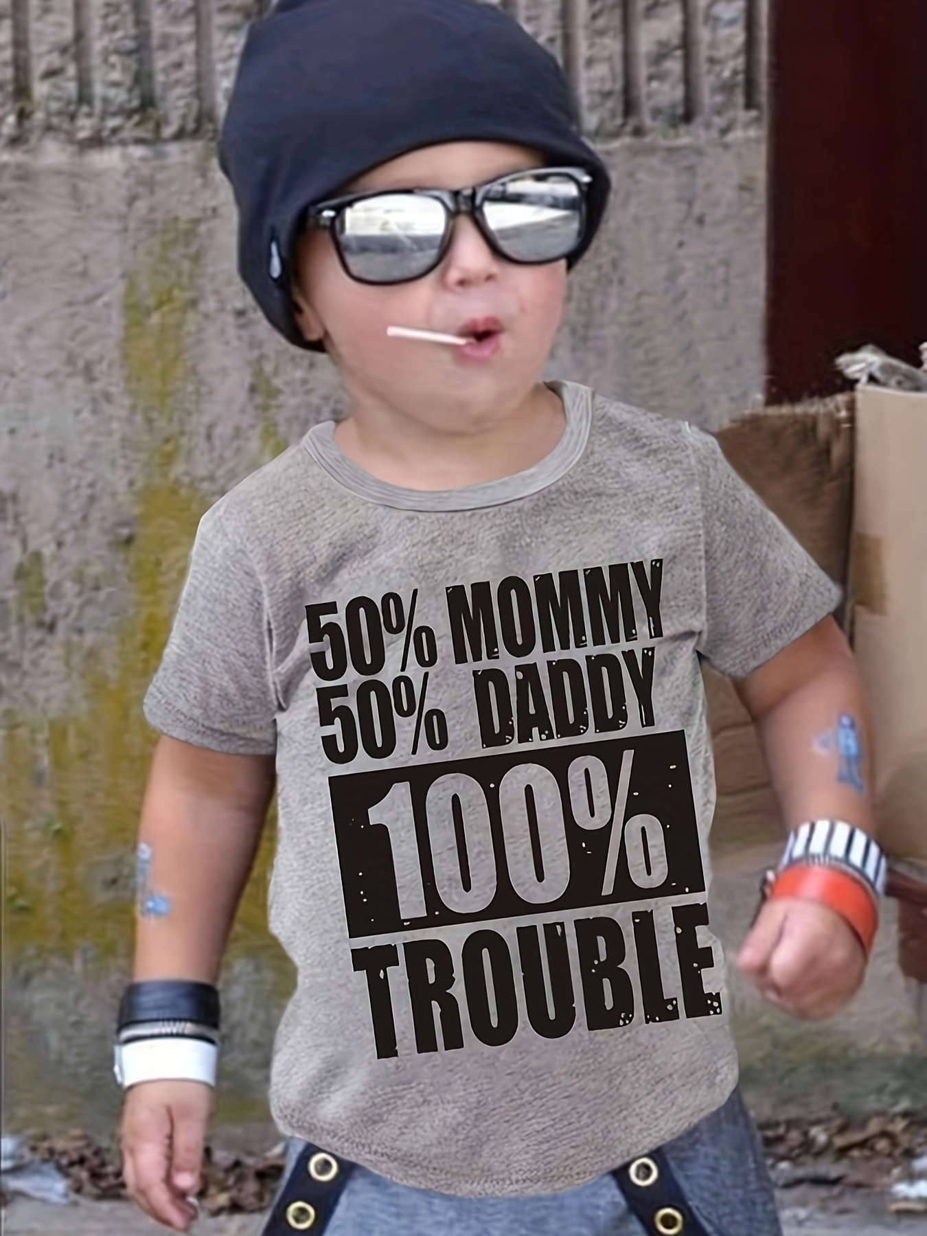 50% Mommy, 50% Daddy, 100% Trouble Round Neck T-shirt Tee Top Casual Soft  Comfortable For Summer Boys And Girls Clothes