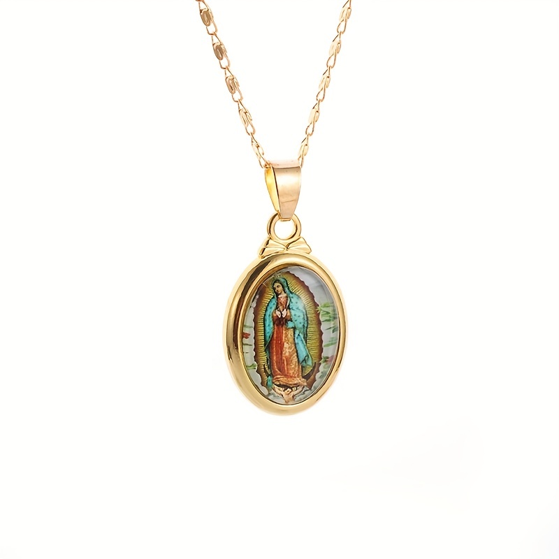 Colgante Antiguo de la Virgen María para Hombres y Mujeres, Colgante Ovalado de Iglesia, Joyería de Oración