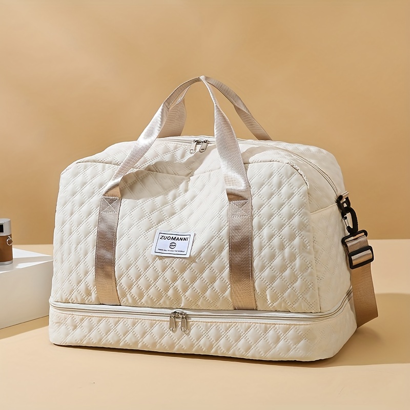 lightweight argyle pattern luggage bag large capacity travel duffle bag portable overnight bag details 3