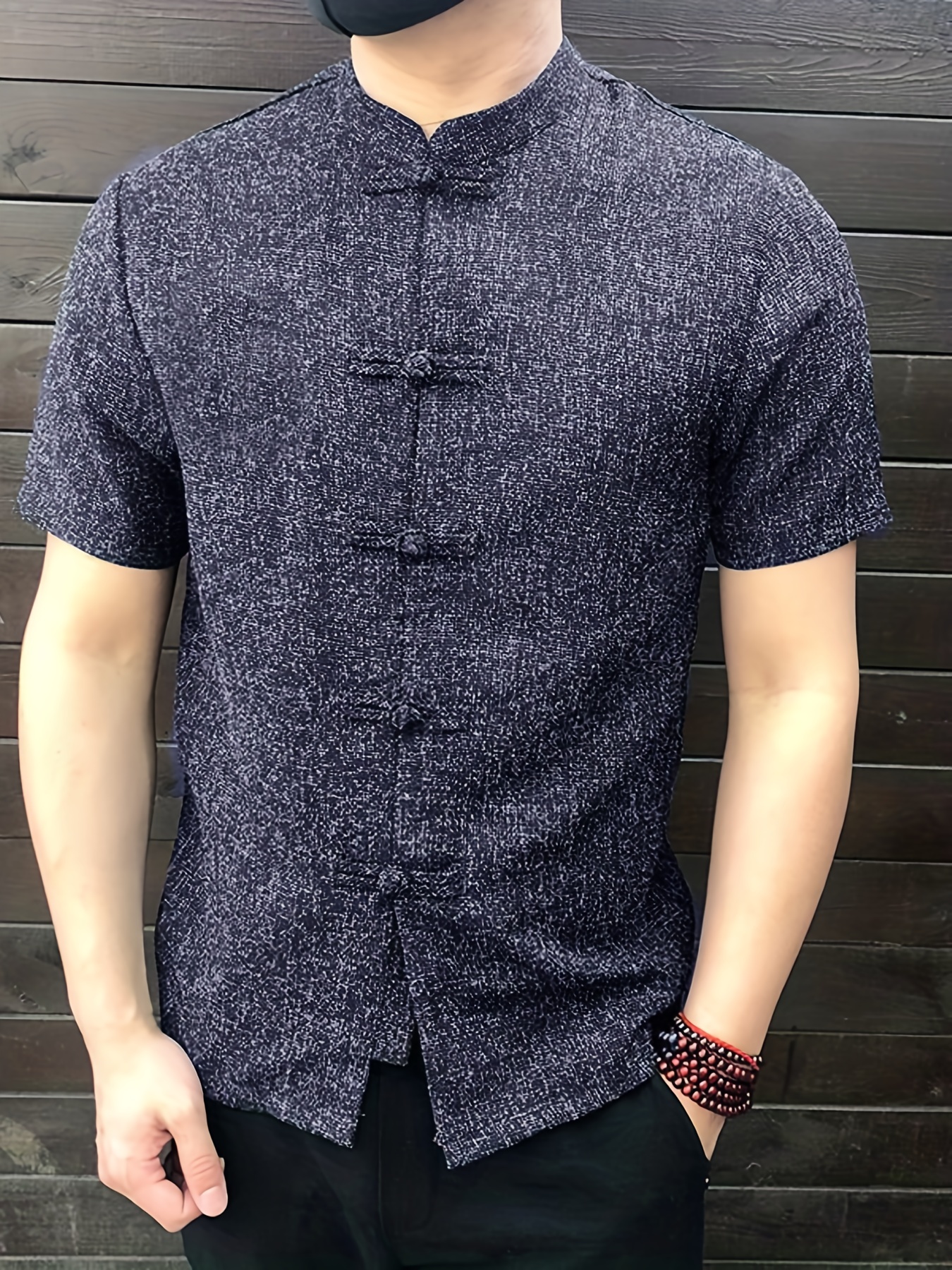 Plus Size Men's Chinese Style Men Shirt Stand Collar Short Sleeve