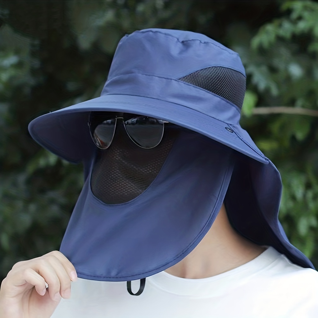 Sun Hat Mens Solid Color Sun Protection Hat Shawl Hat Neck Guard
