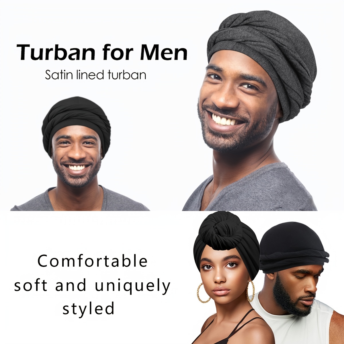 Elastic Double Color Men's Turban Hat Satin Lined Streetwear Hip