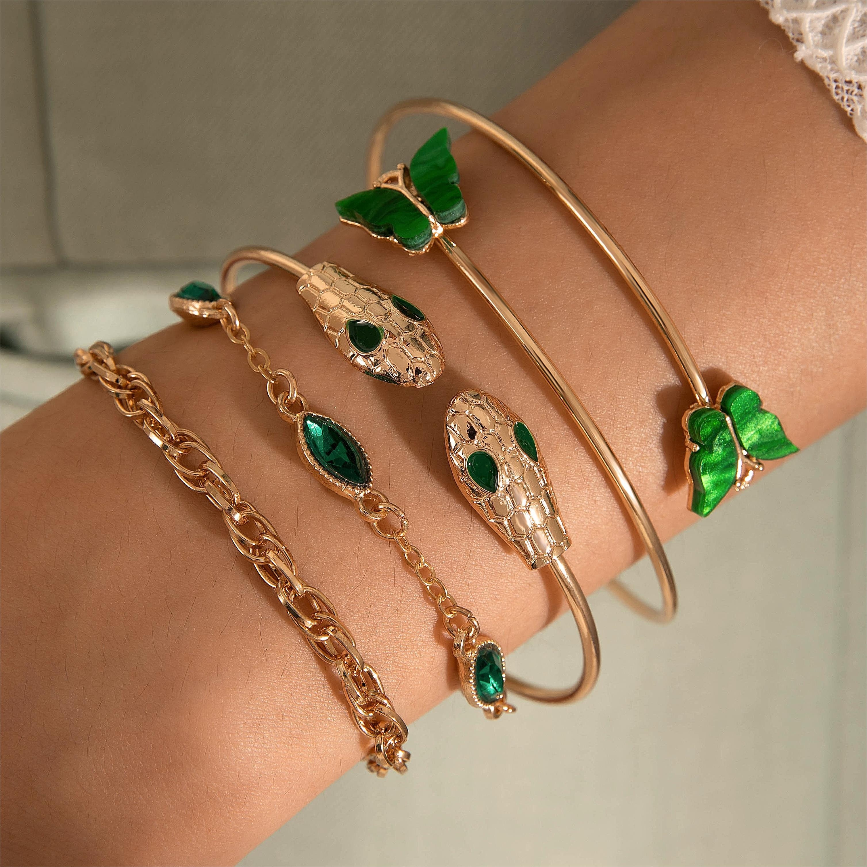 Women's Green Leather Bracelet Multi-layered Faux Diamond Stud Bracelet St.  Patrick's Day Gift, High-quality & Affordable