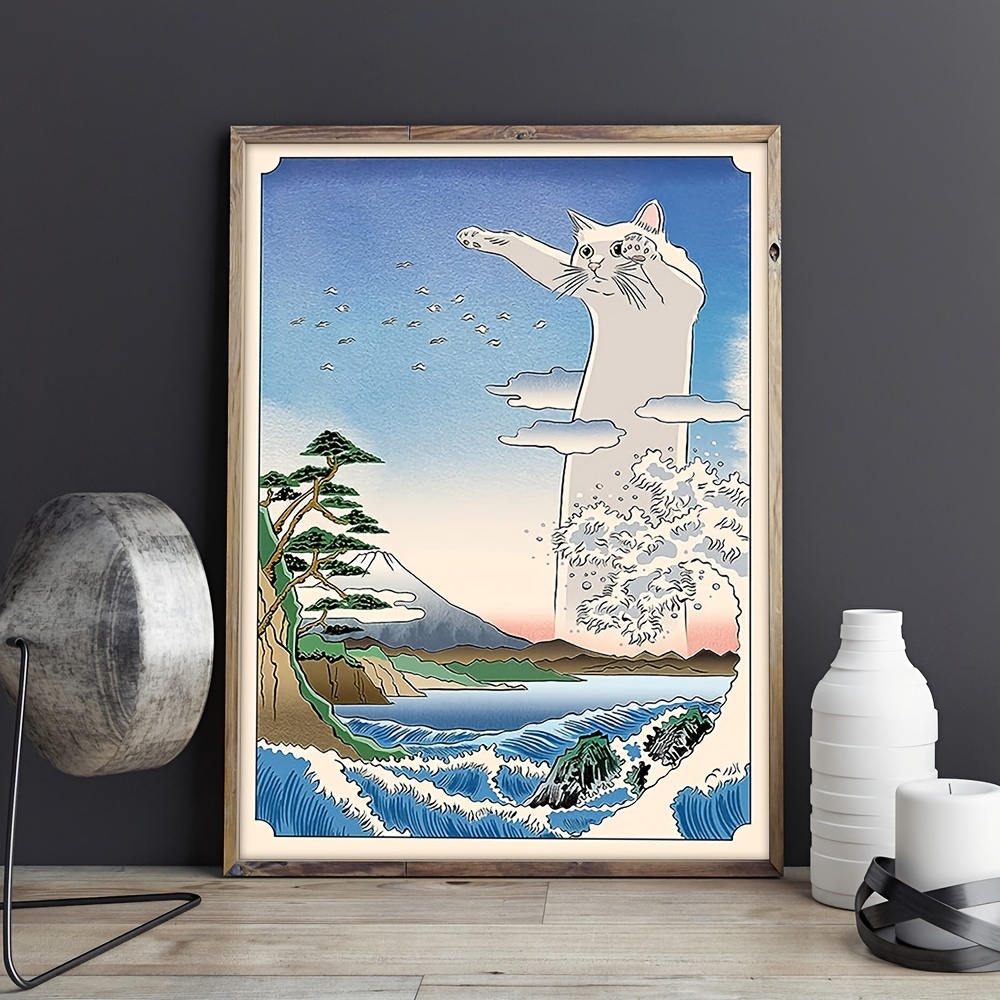 Japanese Landscape Poster Japanese Cat Wall Art Waterproof - Temu