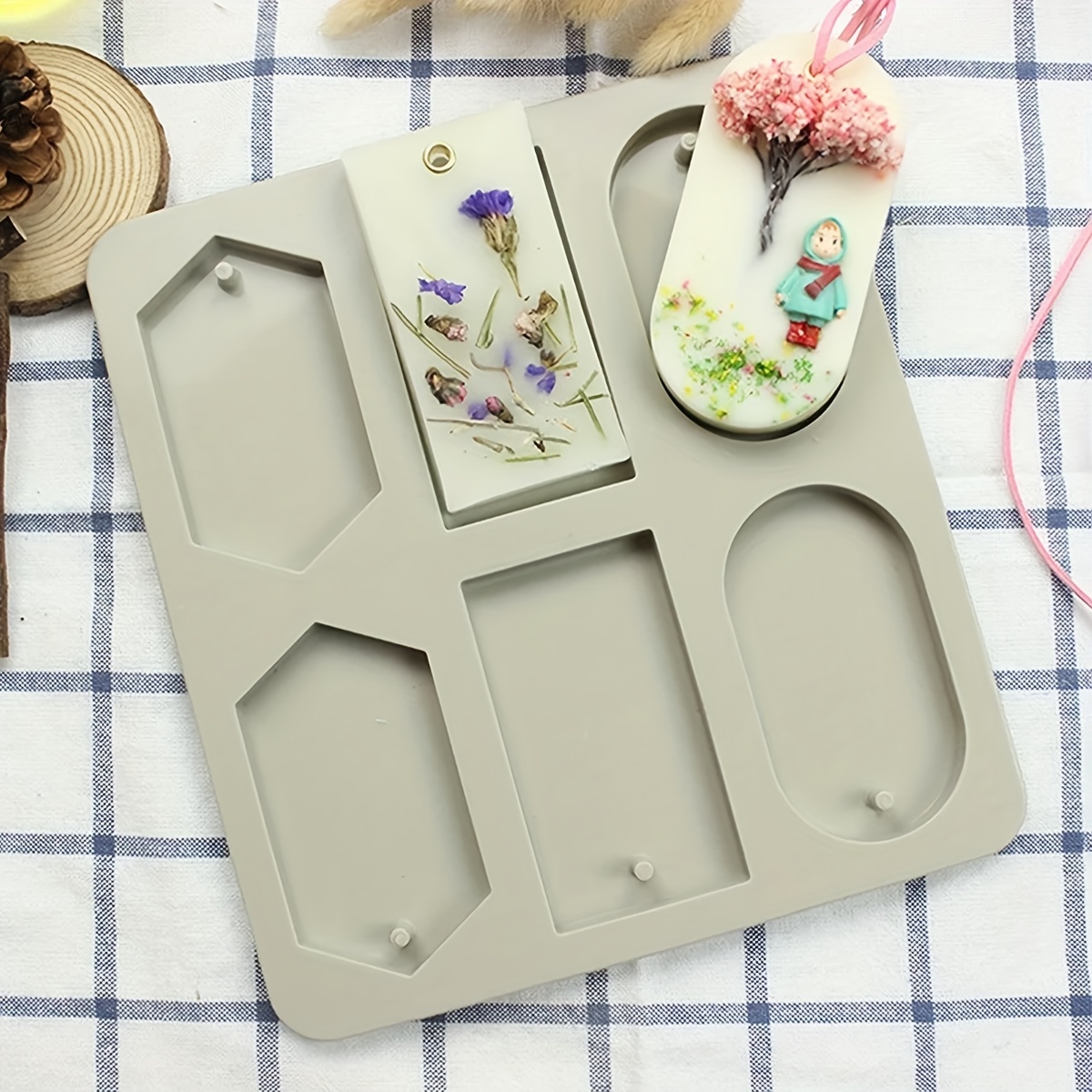TEMU 1pc Diy Candles Tablets Mould Handmade Dried Flowers Tablets Silicone Mold Soap Making Accessories, Candle Mold