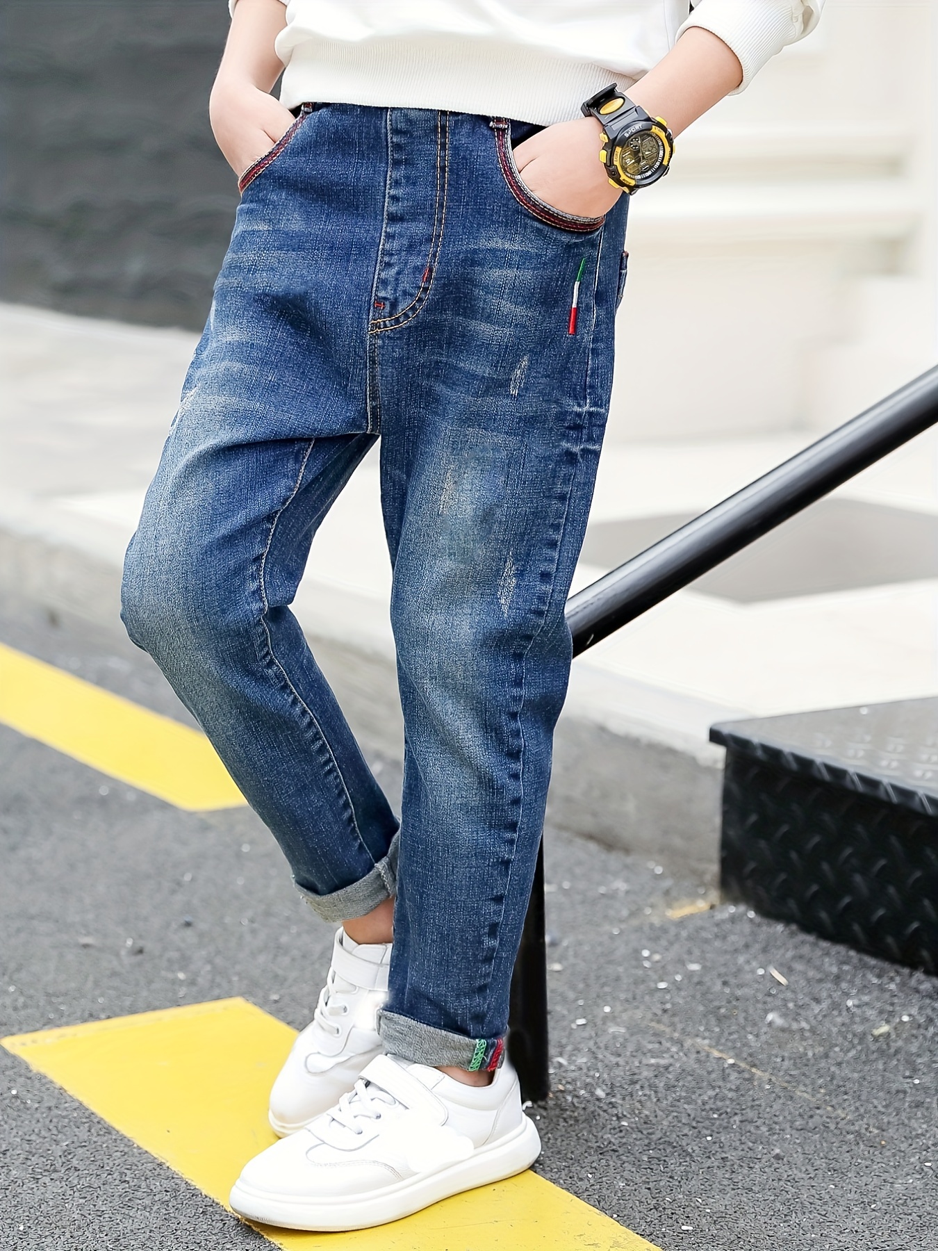 Boys Pants Boys Fashion Washed Jeans Pants 2-12 Years Old Kids