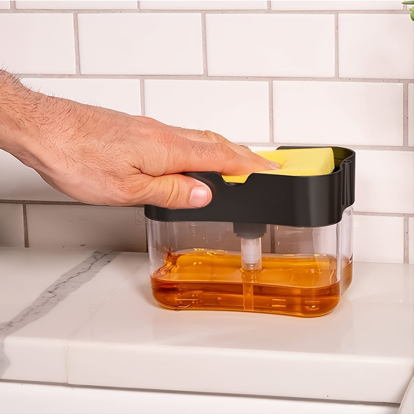 Dish Soap Pump Dispenser with Sponge Holder Dishwashing Liquid Dispenser  Kitchen Gadgets Sink Countertop Organizer Pump Bottles