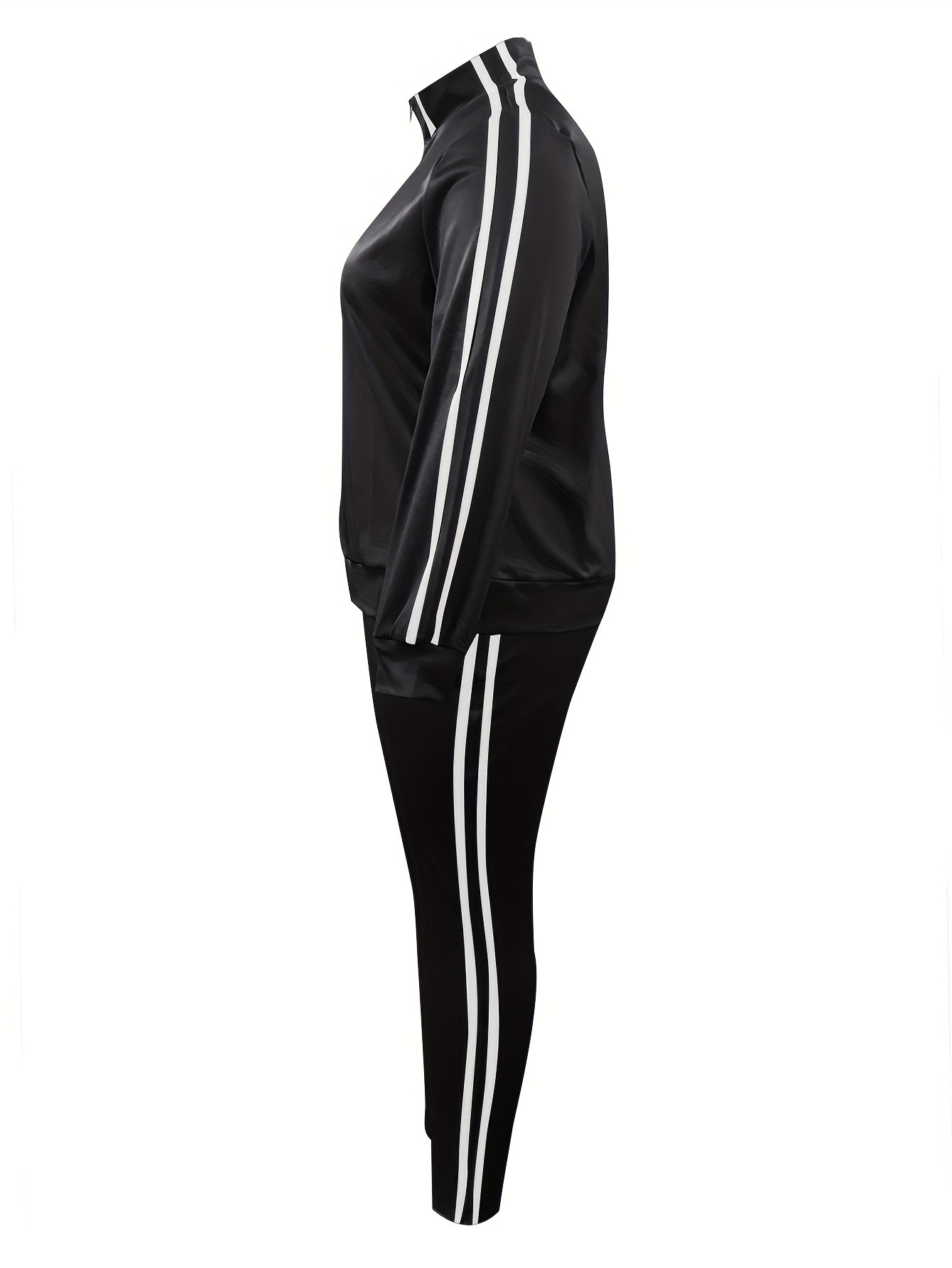 Plus Stripe Print Two Piece Set High Neck Jacket & Pants