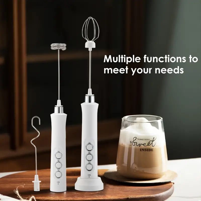 Portable Rechargeable Milk Frother - 3-in-1 Handheld Foam Maker, High Speed  Drink Mixer, Coffee Frothing Wand