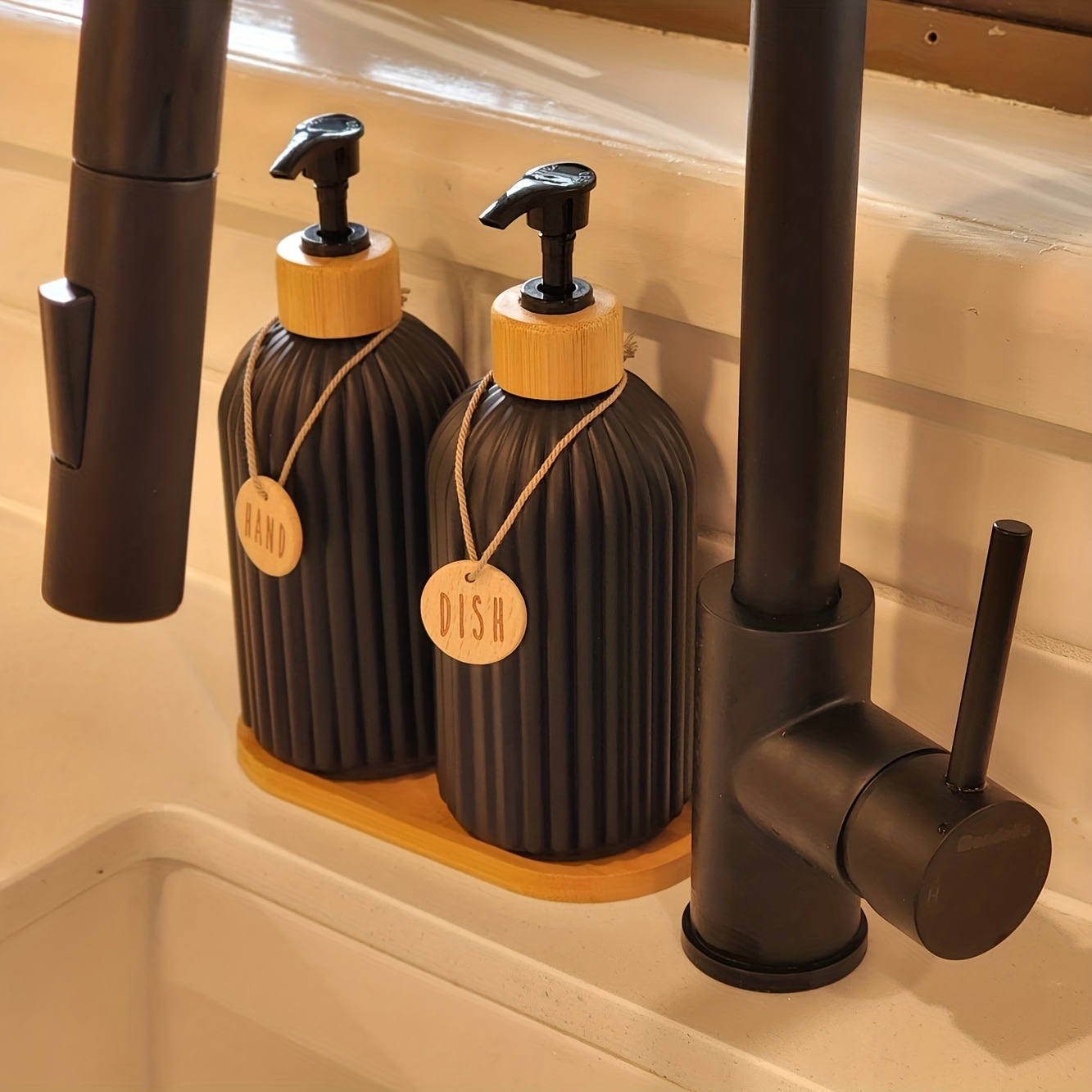 Stylish Dish Soap Dispenser Set Countertop Hands Soap and Dish Soap