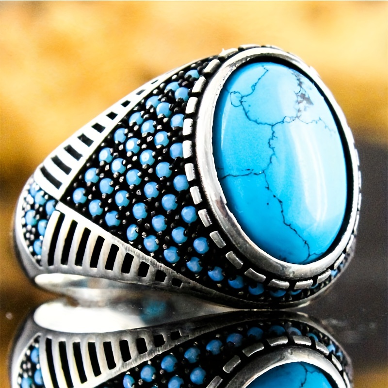 Chunky Ring Oval Turquoise Retro Punk Style Jewelry