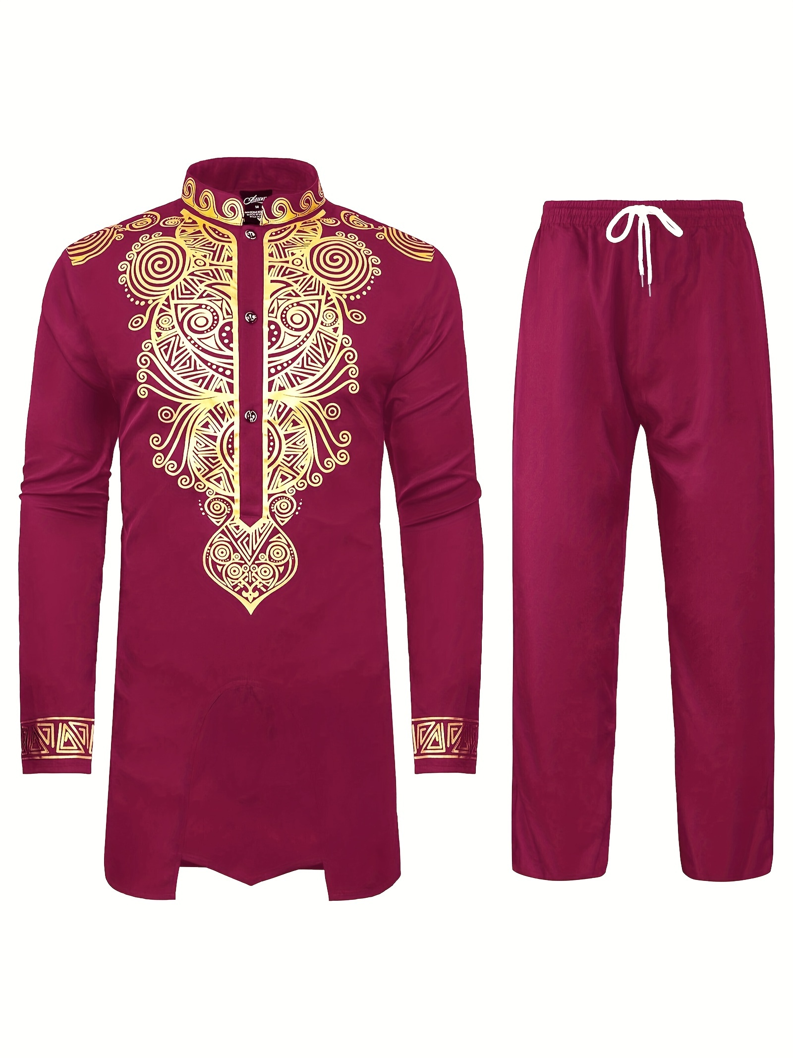 dashiki for men 2 pieces set long sleeve casual african suits lightweight traditional gold dress shirts