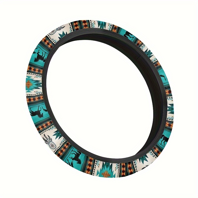 Tucson Southwest Aztec Steering Wheel Cover/ Terracota Tribal Wheel Cover/  Turquoise and Orange / Car Accessories/ India Native America .. 