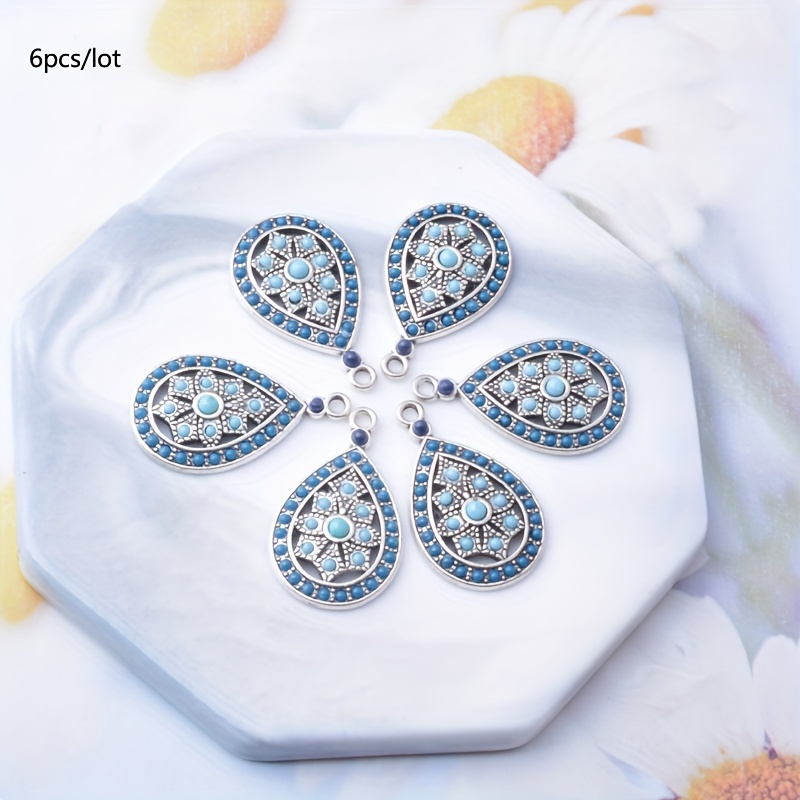 6pcs Alloy Ancient Silvery Rice Bead Pendant Boho Style