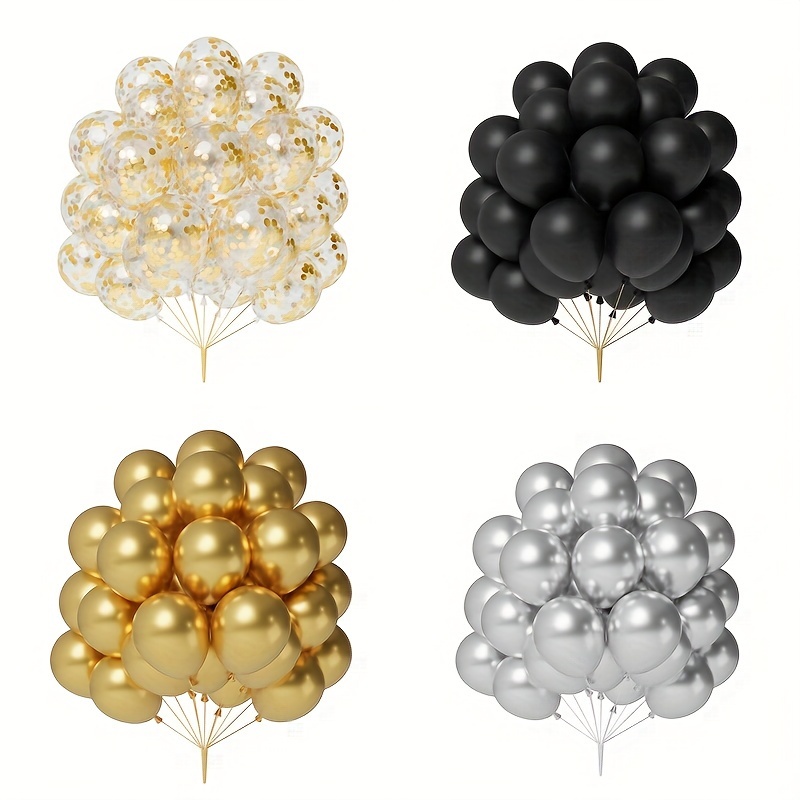 Ballon Noir Confettis Or, 50 pièces 12 Pouces Ballons de Fête en Latex  Blanc Ensemble avec Ruban d'or pour Les Décorations de Fête de Naissance  d'anniversaire