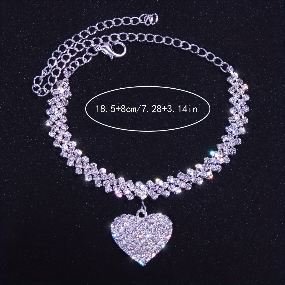 Heart Shape Rhinestone Pendant Chain Anklet, Jewelry Gift