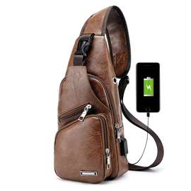 usb charging chest bag with headset hole mens multifunction single strap anti theft chest bag with adjustable shoulder strap