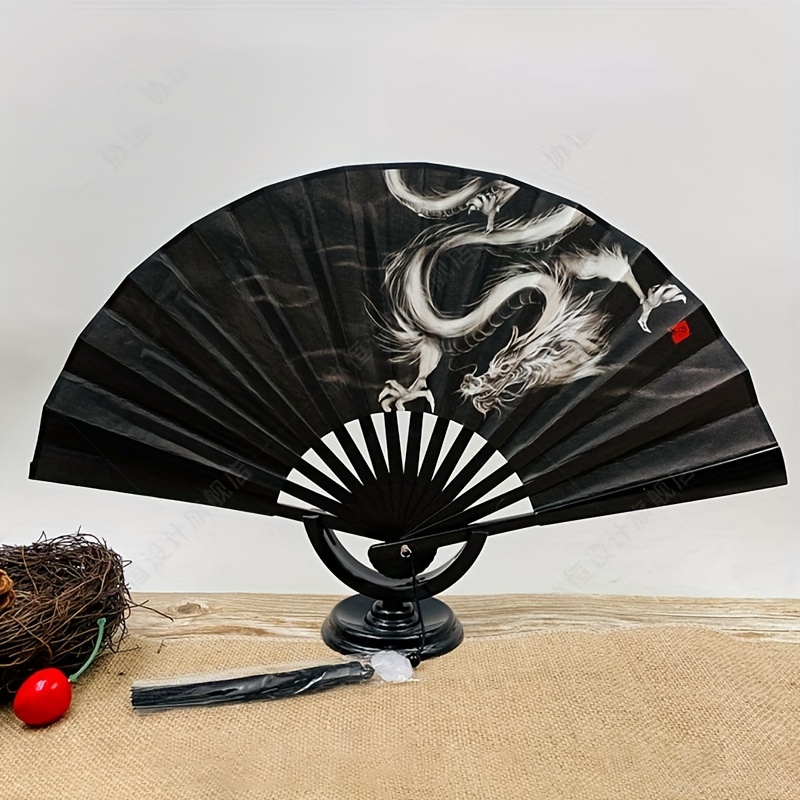 Black Bronzing Folding Fan, Pearl Tassel Fan, Handmade Folding Fan, Retro Metal Folding Fan, Cosplay high quality Fan, Shooting Props