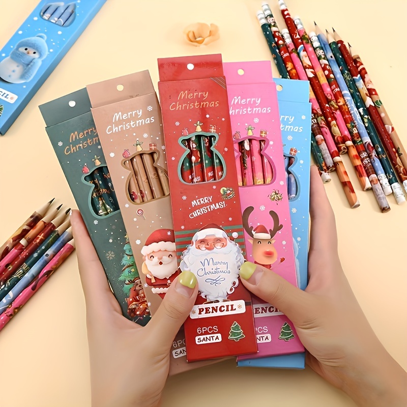 12pcs Christmas Pencil with Eraser Cartoon Stationary Pencils for Kids  Students Random Style