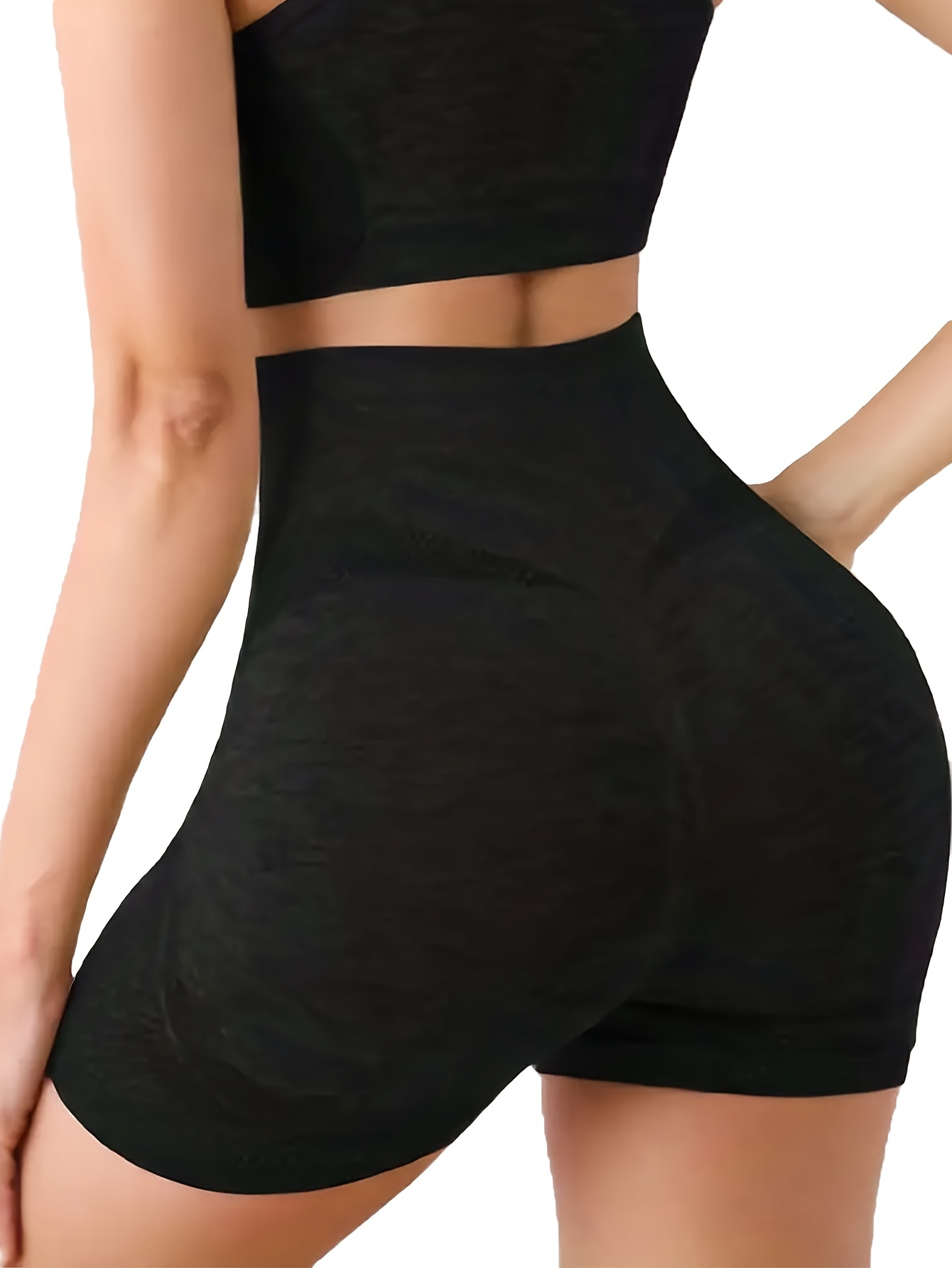 Solid Color High Waist Yoga Shorts, Tummy Control Butt Lifting