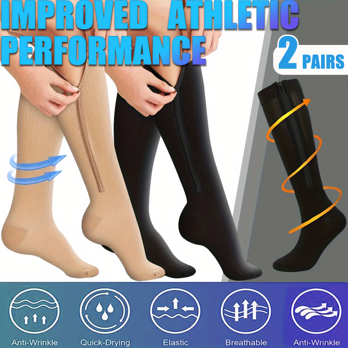 Zipper Compression Socks Unisex Knee High Long Stockings - Temu Canada