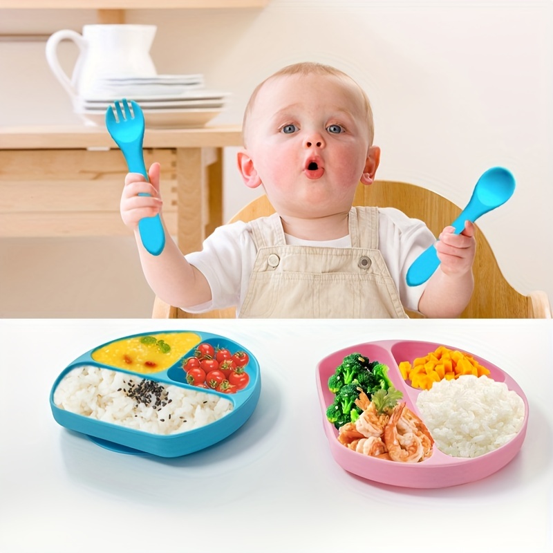 platos con ventosa para bebés con tapas,Silikong - Plato con ventosa para  niños pequeños, plato con ventosa para bebés, plato de alimentación  dividido para alimentos de silicona de grado alimenti : 