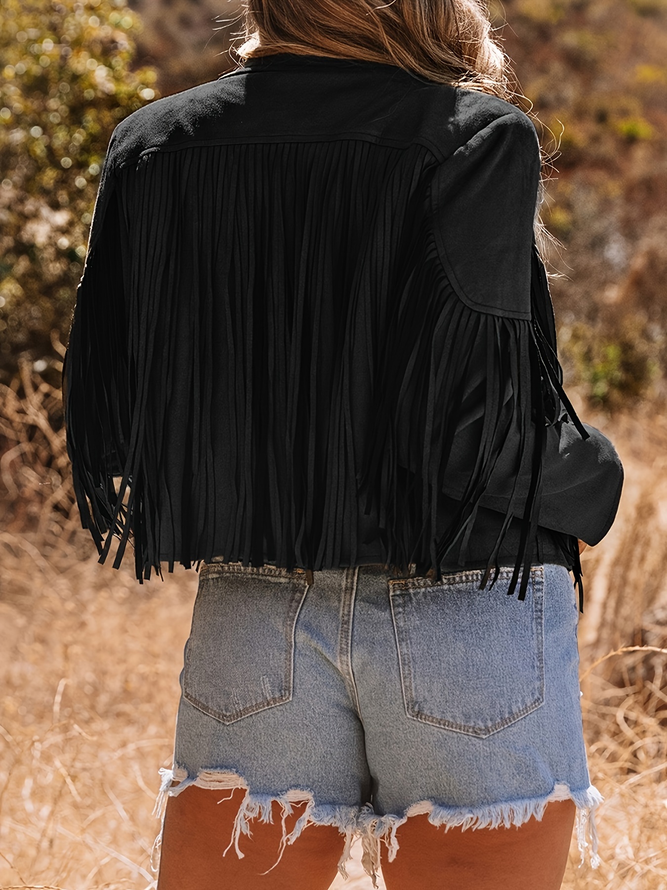 Womens Yours Curve PU Fringe Jacket - Black