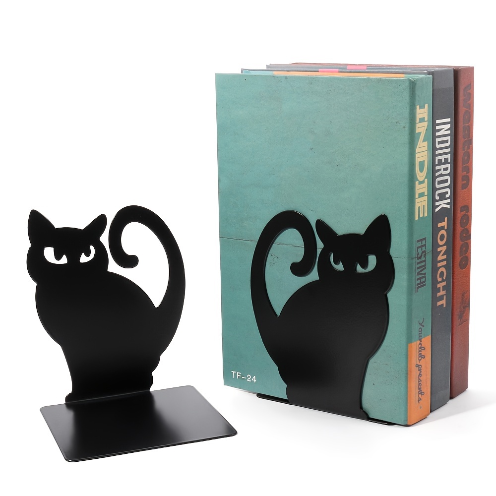 1 paio di fermalibri decorativi a forma di gatto, mensole per libri in  metallo, fermalibri in metallo antiscivolo per libri pesanti, divisore per
