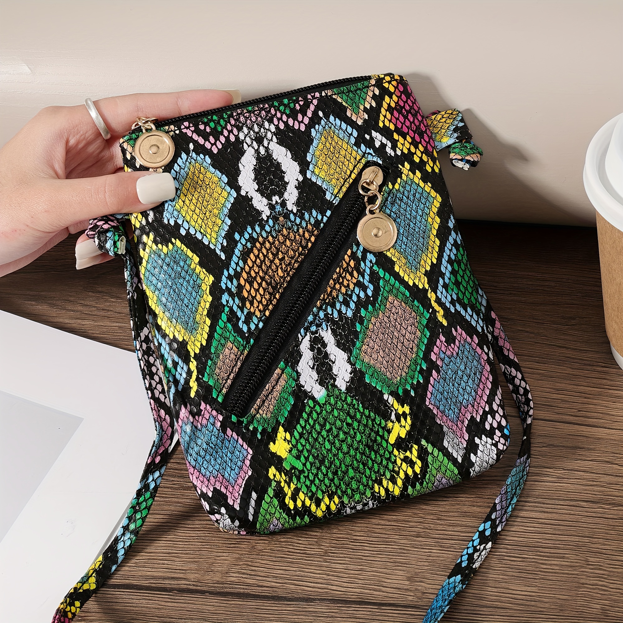 

Fashion Mini Snake Skin Pattern Square Shoulder Bag, Classic Textured Crossbody Bag Wallet