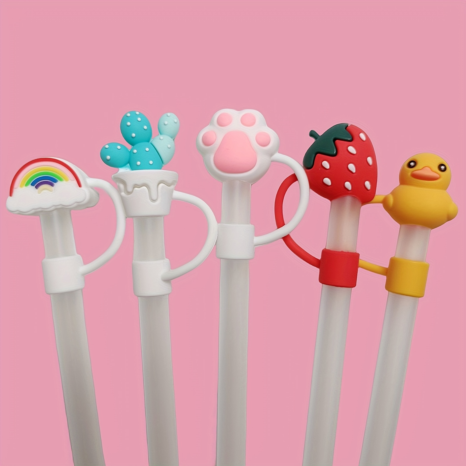 Straw Tips Cover Reusable Straw Toppers Cute Cartoon - Temu
