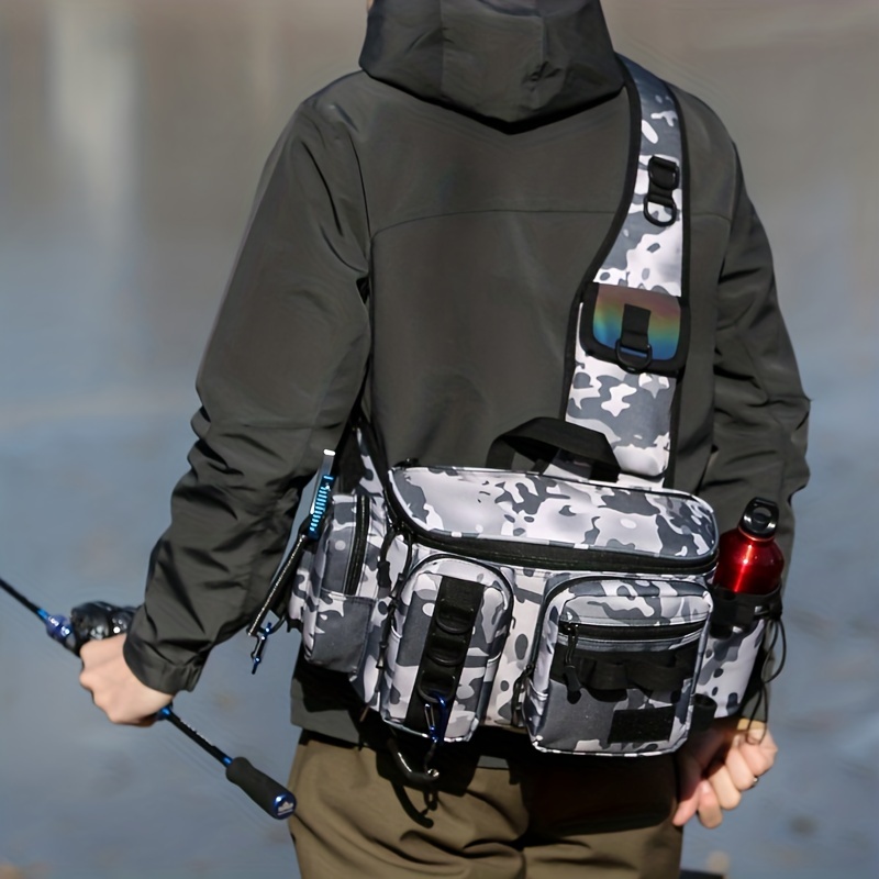  Waterproof Fishing Backpack W/Rod Holder - Effortless  Double-Side Zipper Lightweight Floating Versatile Fly Fishing Sling Bag  w/Interchangeable Straps, Bottle Holder