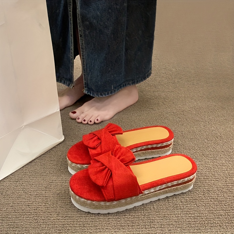 Women's Bowknot Decor Slide Sandals Casual Slip Flat Summer - Temu