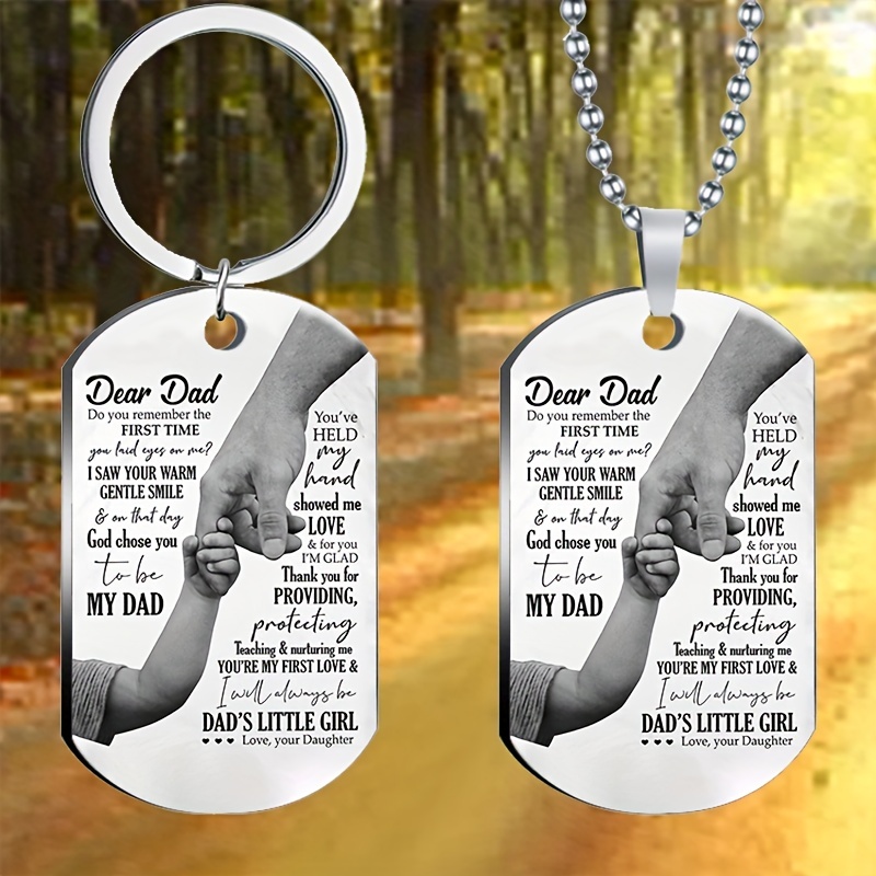 Color Printed Army Tag Dear Dad Daughter Stainless Steel Necklace &  Keychain Set, Father's Day Gift