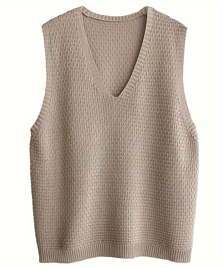 solid v neck knitted vest casual sleeveless loose sweater Temu