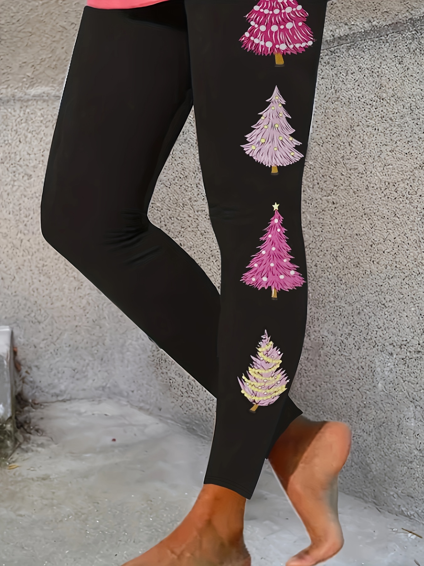 Christmas Casual Leggings Women's Plus Tree Print Medium Stretch Skinny Leggings