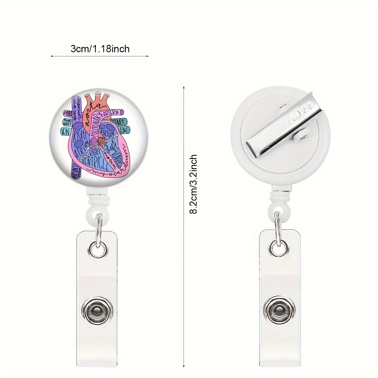 Badge Reel Retractable Id Clip Holder Heart Heart Anatomical - Temu Italy