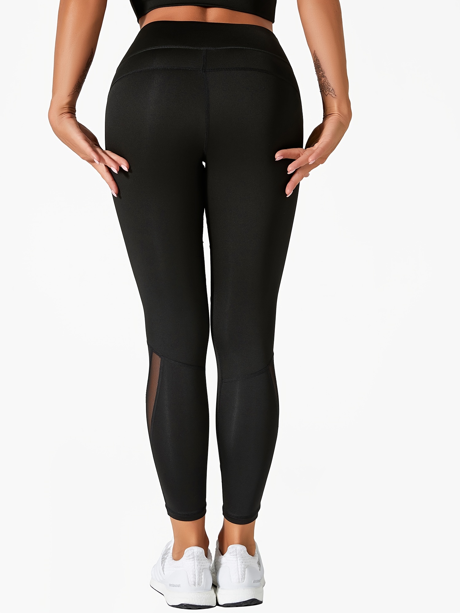 2021 New Lululemon Cross-waist Stitching Mesh Yoga Pants High Waist Hips  Slim Sports Nine-point Leggings