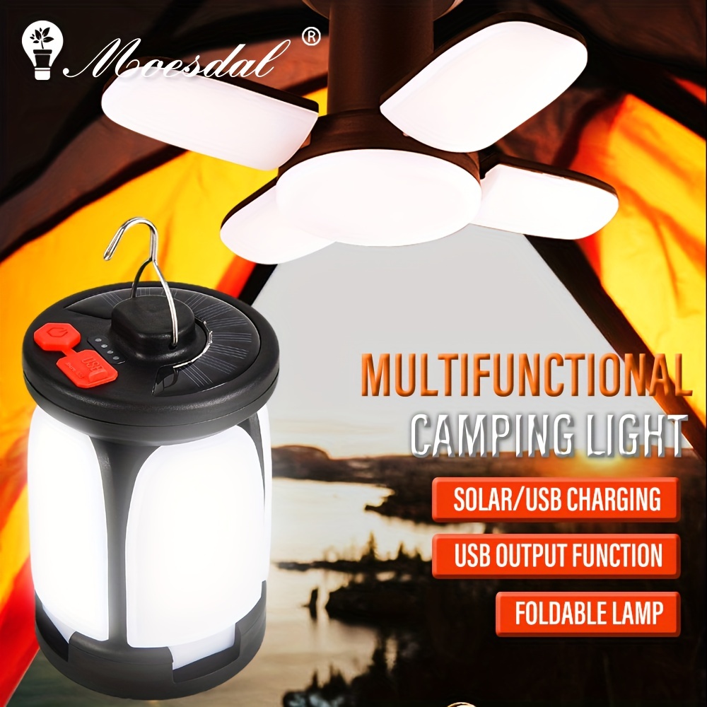 

1pc Powerful Led Camping Light, Solar Usb Charging Tent Lamp, 6 Modes Waterproof Portable Lantern, Foldable Work Lights, Support Usb Output, Power Display