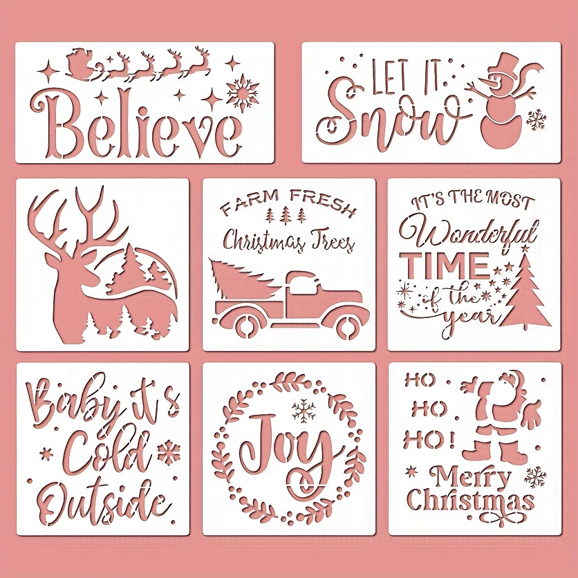 Large Christmas Stencils for Painting on Wood Reusable, 12 Inches Holiday  Xmas Merry Christmas Stencils for Wood Sign Fabric Canvas Windows DIY  Crafts