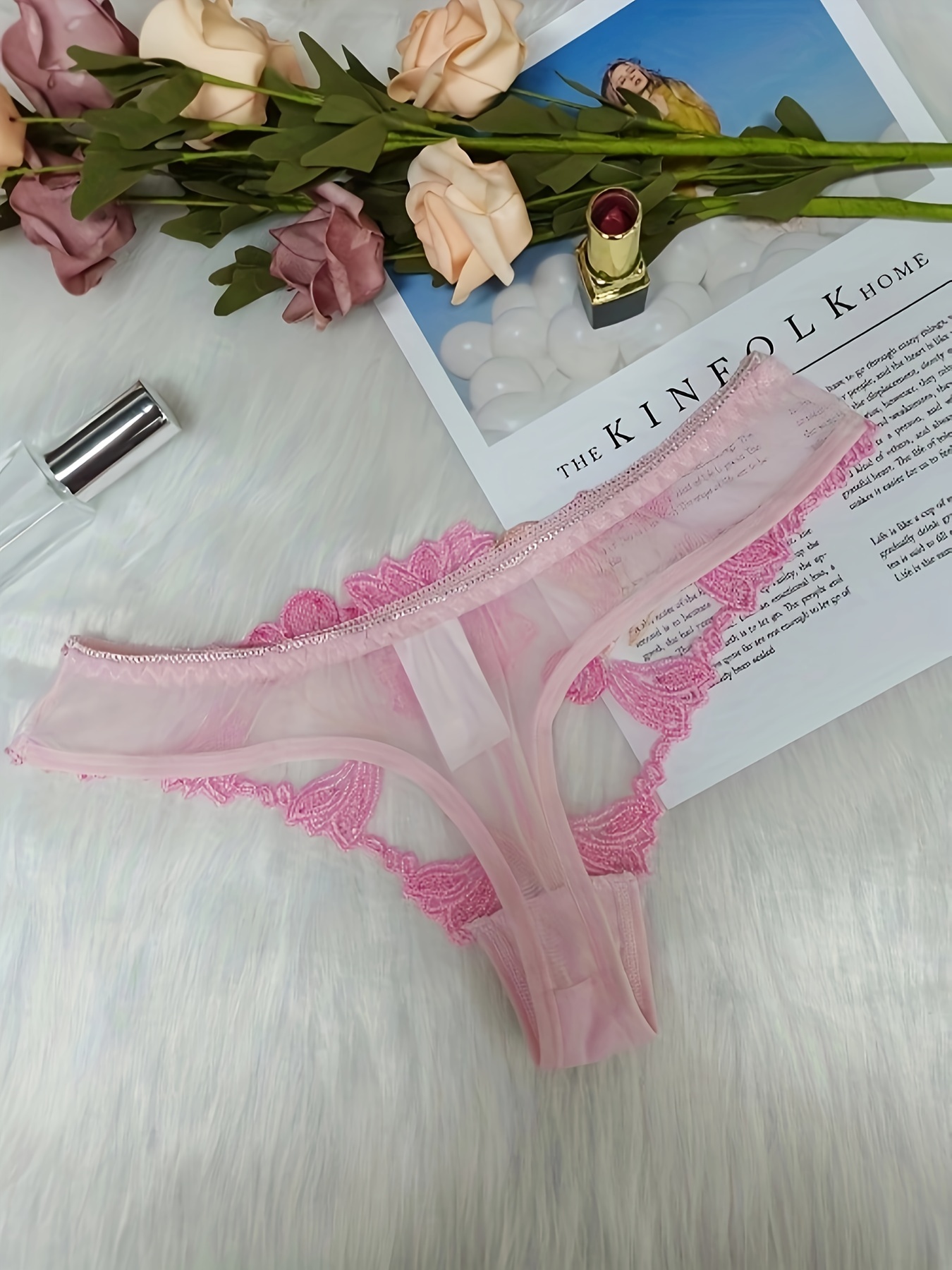 Lace Thongs For Womens See Through Thong Lingerie Sheer Mesh Panties Low  Waist Comfortable Womens Underwear, Pink, Small : : Clothing,  Shoes & Accessories