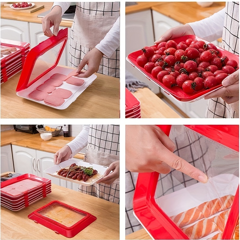 Food Plastic Preservation Tray- stackable food preservation trays- Reusable  fresh tray food storage for Vegetable Fruit Meat