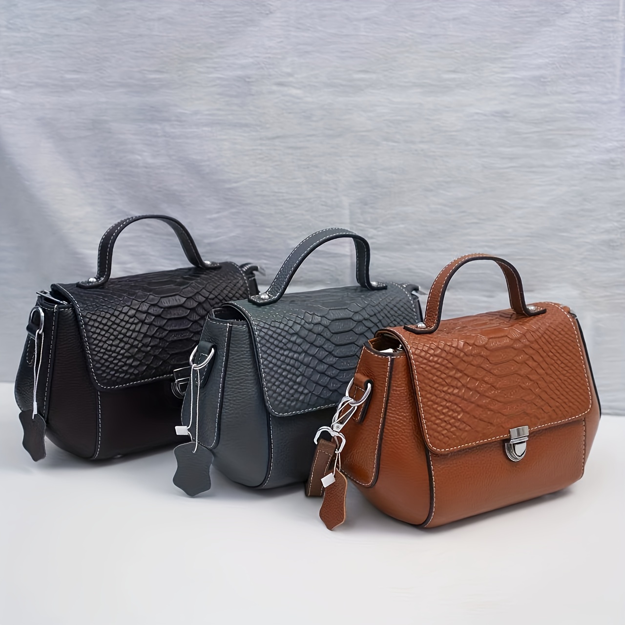 snakeskin pattern handbag womens fashion crossbody bag retro luxury genuine leather purse
