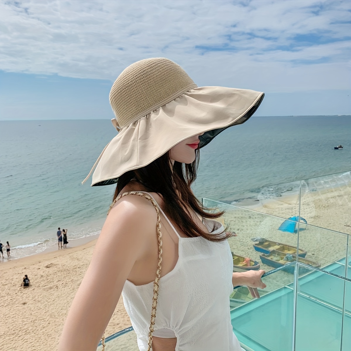 Uv Protection Upf 50 Sun Hat Wide Brim Solid Color Stitching - Temu