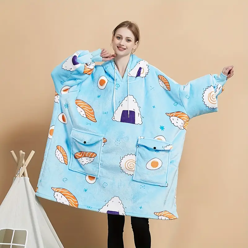 Wearable Blanket Hoodie Adults Sherpa Patterns Oversized - Temu
