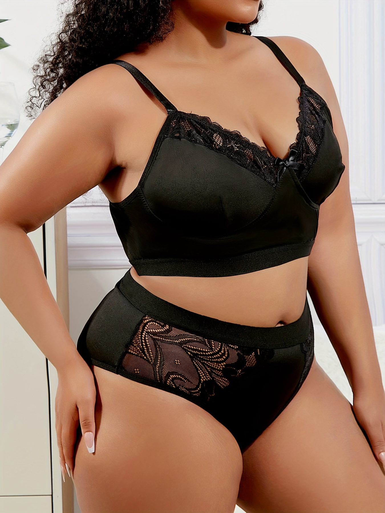 Plus Size High Waist Lingerie Set with Underwear for Women Lace