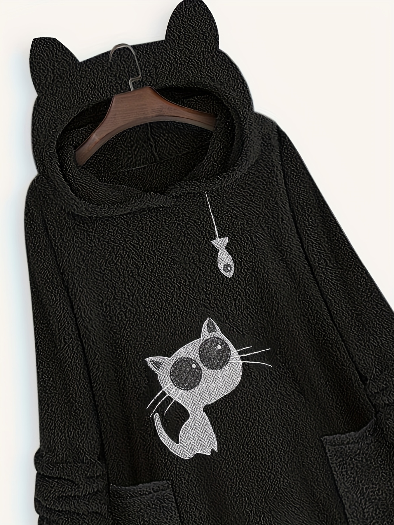 Plus Size Cute Sweatshirt Women s Plus Cat Print 3d Ears Temu United Kingdom