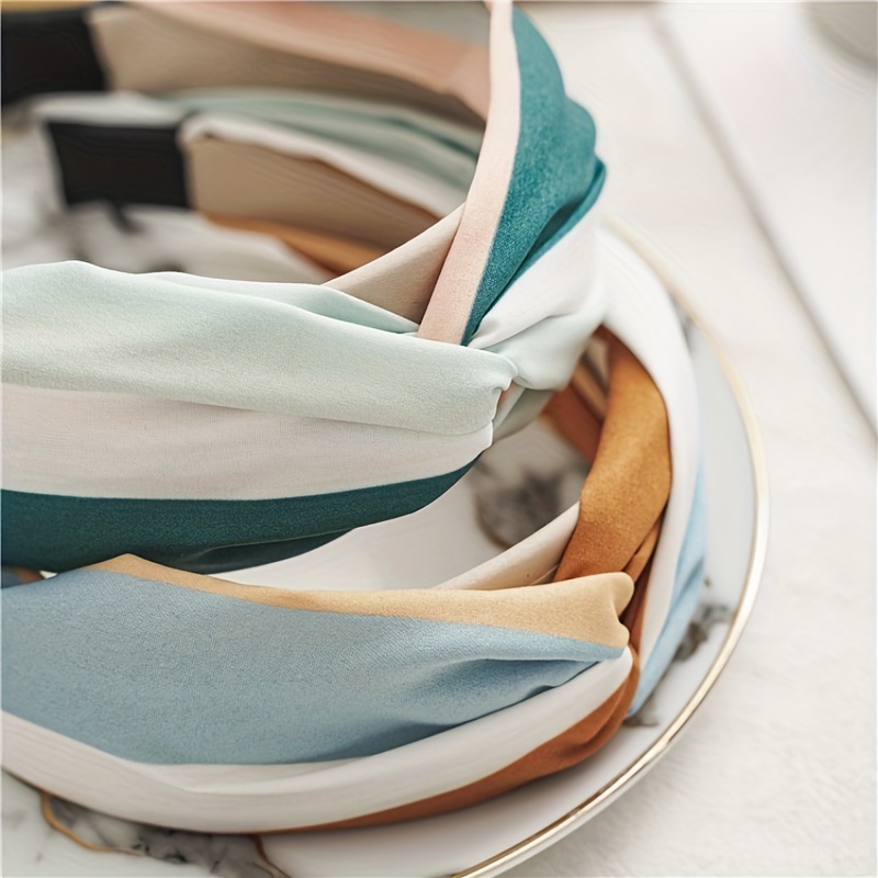 Block Fabric Knotted Hairband Retro Headband Hair Accessories
